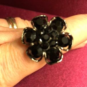Black crystal flower ring